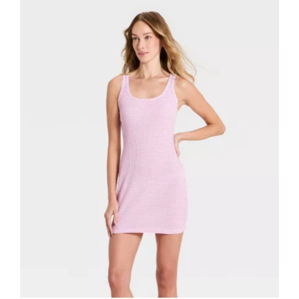 Women's Universal Thread Knit Mini Bodycon Dress Pink Striped XL